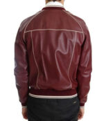 Mens Maroon Stitched Bomber Leather Jacket - Image 2