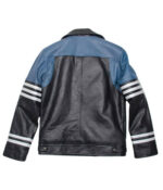 Mens Classic Black Blue Striped Biker Jacket - Image 2