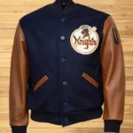 Mens Knights Navy Wool Brown Leather Jacket