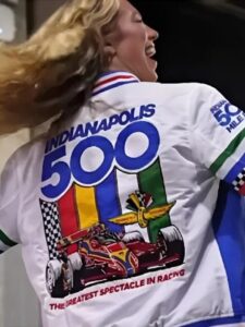 Gainbridge-Fieldhouse-Pregame-Lexie-Hull-Indianapolis-500-Bomber-Jacket