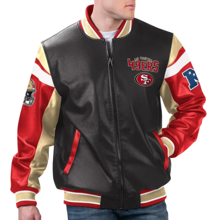San-Francisco-49ers-Full-Zip-Leather-Varsity-Jacket-Black-Red
