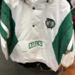 BOSTON CELTICS JACKET STARTER MENS JACKET WITH HOOD HEAVY WEIGHT WHITE