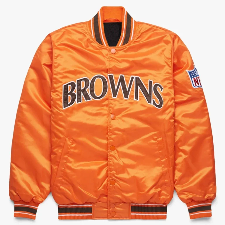 Cleveland Browns Orange Satin Letterman Baseball Jacket Varsity Jacket