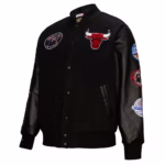 Men's Chicago Bulls Mitchell & Ness Black Hardwood Classics Blackout Collection Full-Snap Varsity Jacket-