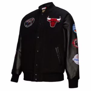 Men's Chicago Bulls Mitchell & Ness Black Hardwood Classics Blackout Collection Full-Snap Varsity Jacket-