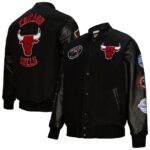 Men's Chicago Bulls Mitchell & Ness Black Hardwood Classics Blackout Collection Full-Snap Varsity Jacket