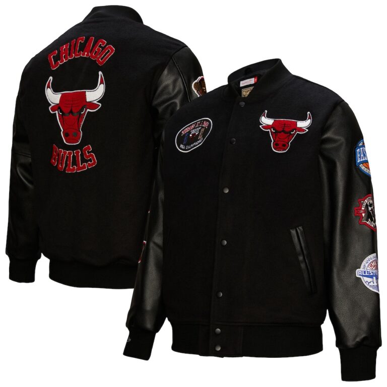 Men's Chicago Bulls Mitchell & Ness Black Hardwood Classics Blackout Collection Full-Snap Varsity Jacket