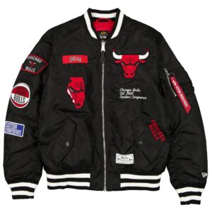 Men's Chicago Bulls New Era x Alpha Industries Black Full-Zip Bomber Jacket