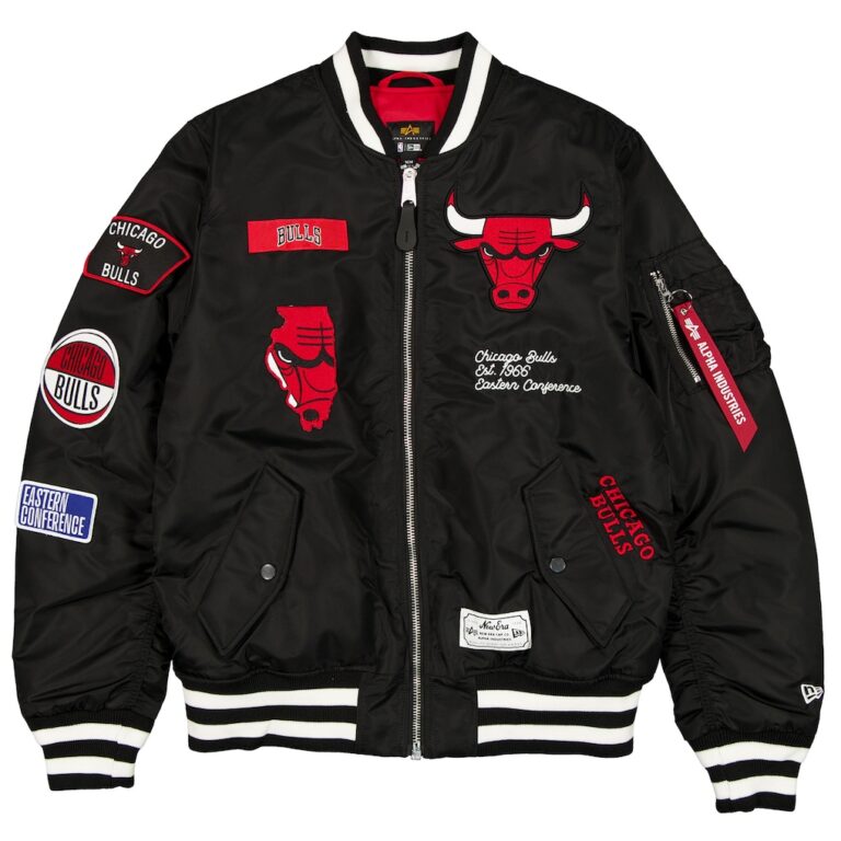 Men's Chicago Bulls New Era x Alpha Industries Black Full-Zip Bomber Jacket