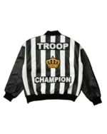 Men's Troop Champion Leather Jacket Black White Retro Hip Hop Bomber