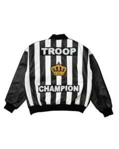 Men's Troop Champion Leather Jacket Black White Retro Hip Hop Bomber
