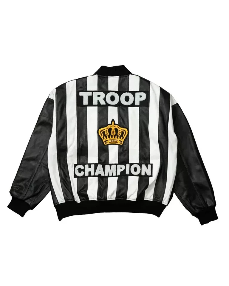 Men's Troop Champion Leather Jacket Black White Retro Hip Hop Bomber