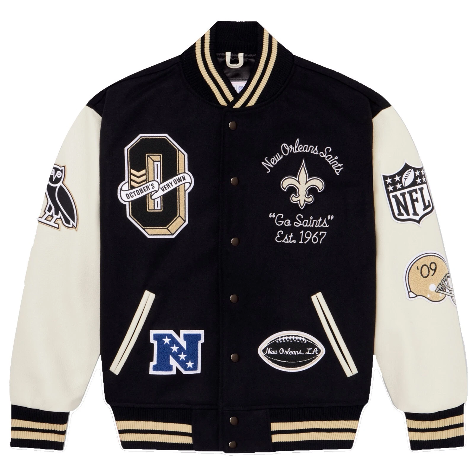 OVO x NFL New Orleans Saints Varsity Jacket Authentic October's Very Own size XL OVO x NFL New Orleans Saints Varsity Jacket Authentic October's Very Own size XL