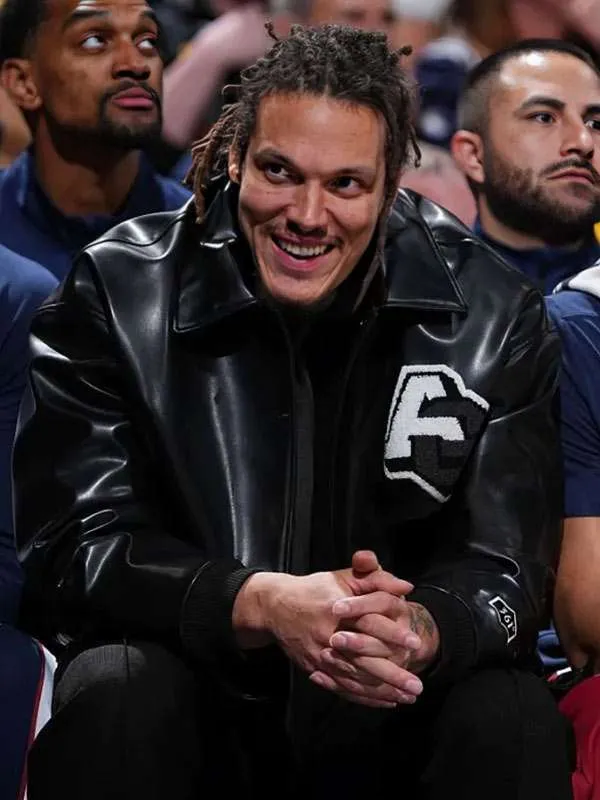2026-Aaron-Gordon-Black-Leather-Varsity-Jacket