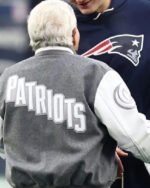 AFC-Divisional-Playoff-2026-Robert-Kraft-New-England-Patriots-Grey-and-White-Full-Snap-Varsity-Jacket