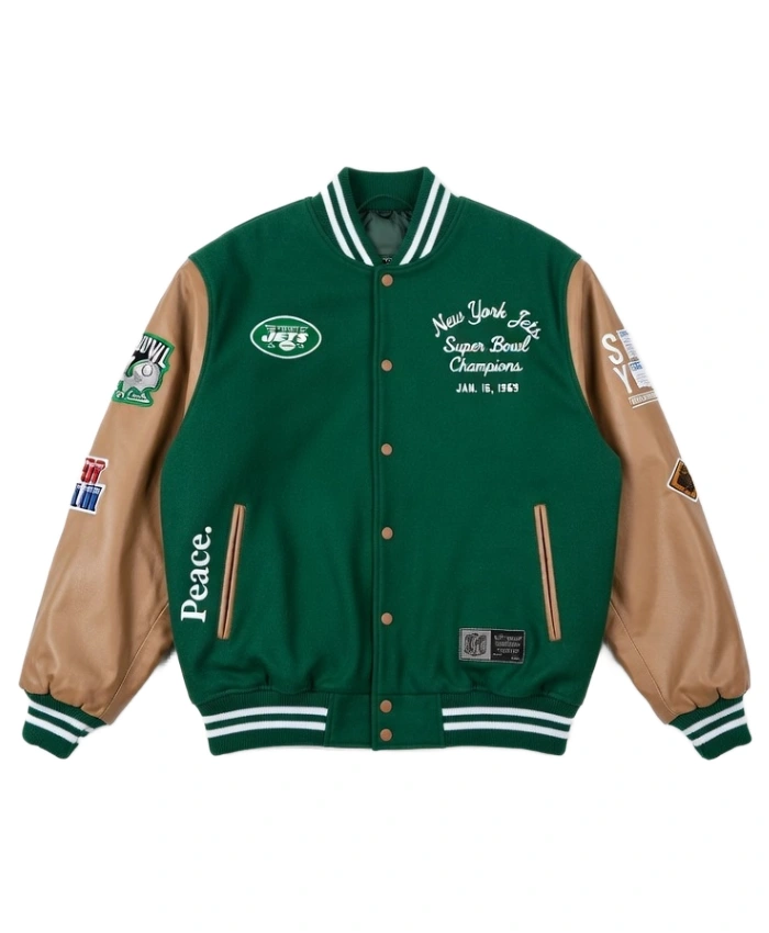 Sixty-Years-Of-Super-Bowl-2026-NFL-New-York-Jets-Super-Bowl-III-Champions-Green-Wool-Varsity-Jacket