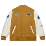 Super-Bowl-LX-Champions-2026-Seattle-Seahawks-Tan-and-Cream-Dusted-Varsity-Jacket