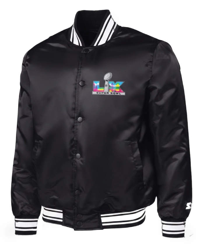 Super-Bowl-LX-x-Starter-2026-Black-Satin-Bomber-Jacket