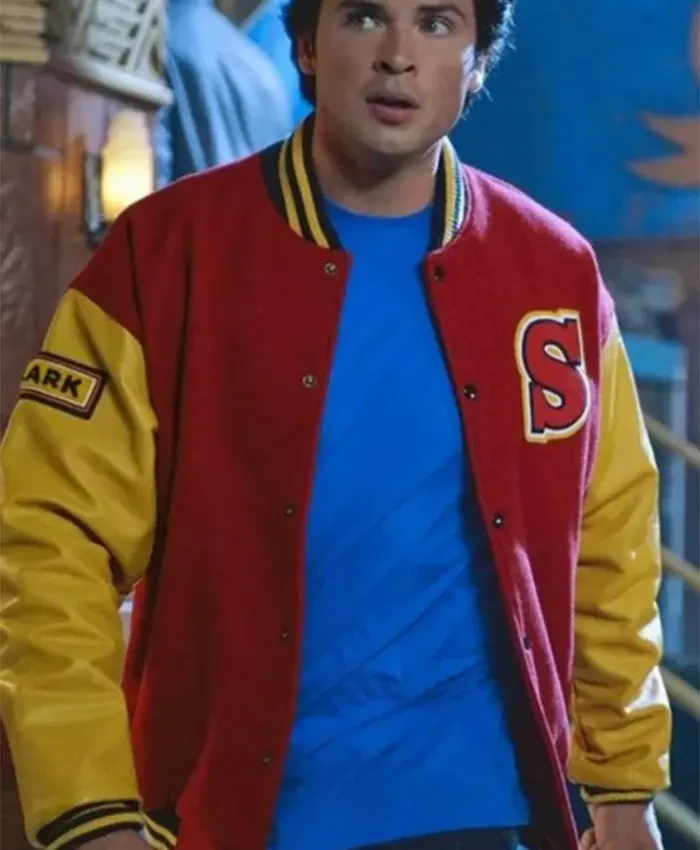 Clark-Kent-Crows-Smallville-Varsity-Red-and-Yellow-Cotton-Jacket-For-Sale Clark-Kent-Crows-Smallville-Varsity-Red-and-Yellow-Cotton-Jacket-For-Sale