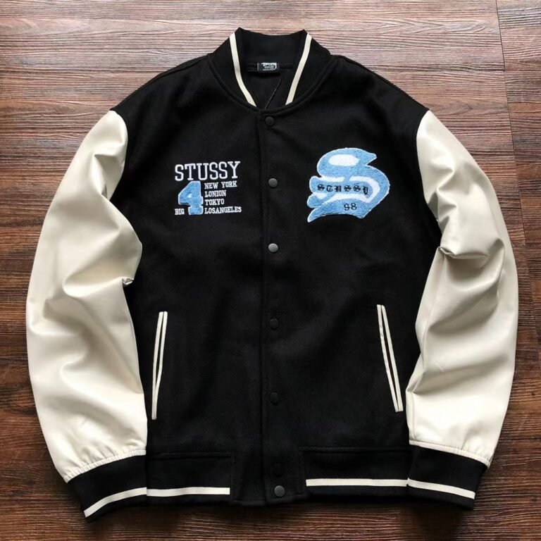 Vintage-Stussy-Big-4-Leather-Wool-Black-Jacket