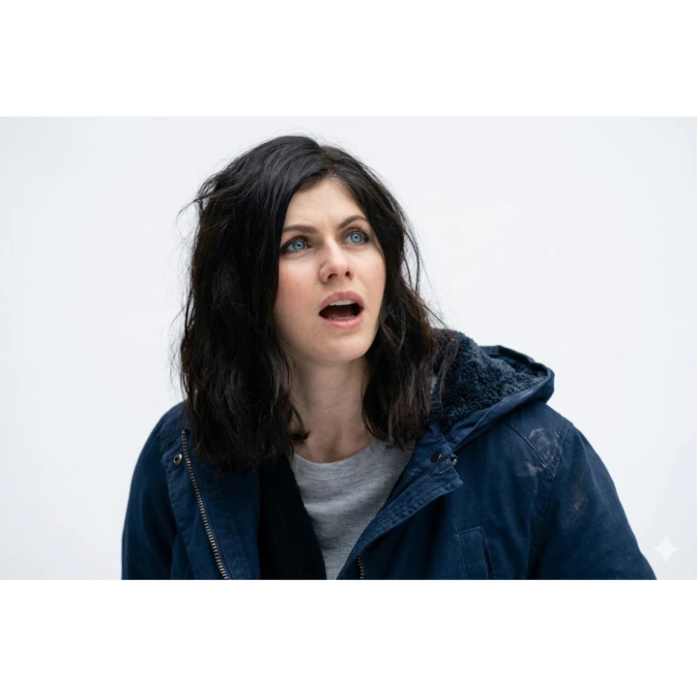 Alexandra Daddario Blue Hooded Jacket