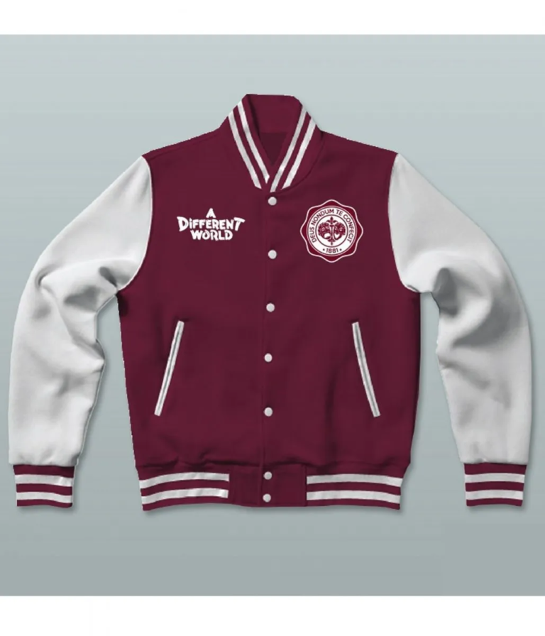 Mens-A-Different-World-Maroon-and-White-Varsity-Jacket.webp