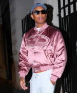 Paris-2026-Pharrell-Williams-Pink-Satin-Bomber-Jacket