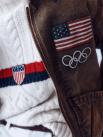 2026-Winter-Olympics-Team-USA-Brown-Leather-Flight-Jacket-Close-Up-View-Of-Patches-From-Front-Side