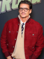 Star Wars The Mandalorian and Grogu 2026 Movie Premier Night Pedro Pascal Red Suede Leather Jacket