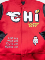 Chicago-Windy-City-Red-Varsity-Jacket-Close-Up-View