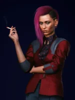 Cyberpunk-Female-V-Blazer-–-Crimson-Red-Leather-Blazer-Look