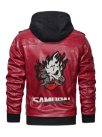 Cyberpunk-Samurai-Red-Hooded-Leather-Jacket-Back-View