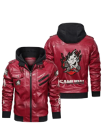 Cyberpunk-Samurai-Red-Hooded-Leather-Jacket-Back-View