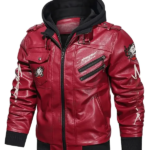 Cyberpunk-Samurai-Red-Hooded-Leather-Jacket-Front-View