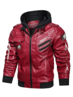 Cyberpunk-Samurai-Red-Hooded-Leather-Jacket-Front-View