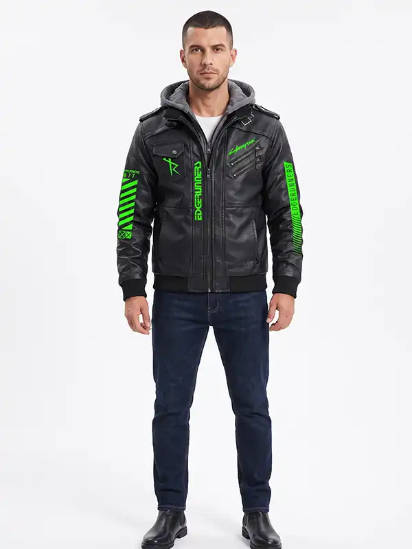 Halloween-Cyberpunk-Hooded-Leather-Jacket-Front-Look Halloween-Cyberpunk-Hooded-Leather-Jacket-Front-Look