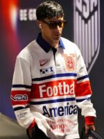 Recreated – FIFA World Cup 2026 USA vs Senegal Pregame Arrival Nike x Virgil Abloh USMNT Long-Sleeve Rugby Polo Shirt