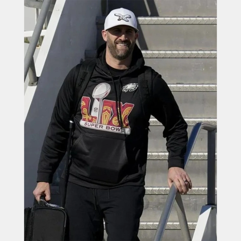 Super-Bowl-LIX-Arrivals-Nick-Sirianni-Black-Pullover-Hoodie