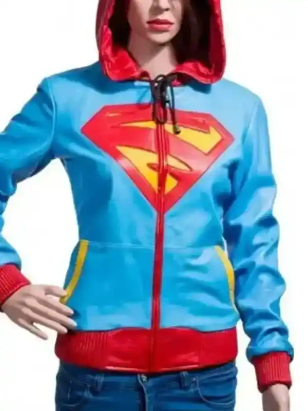 Supergirl-Leather-Hooded-Jacket-Front-View Supergirl-Leather-Hooded-Jacket-Front-View