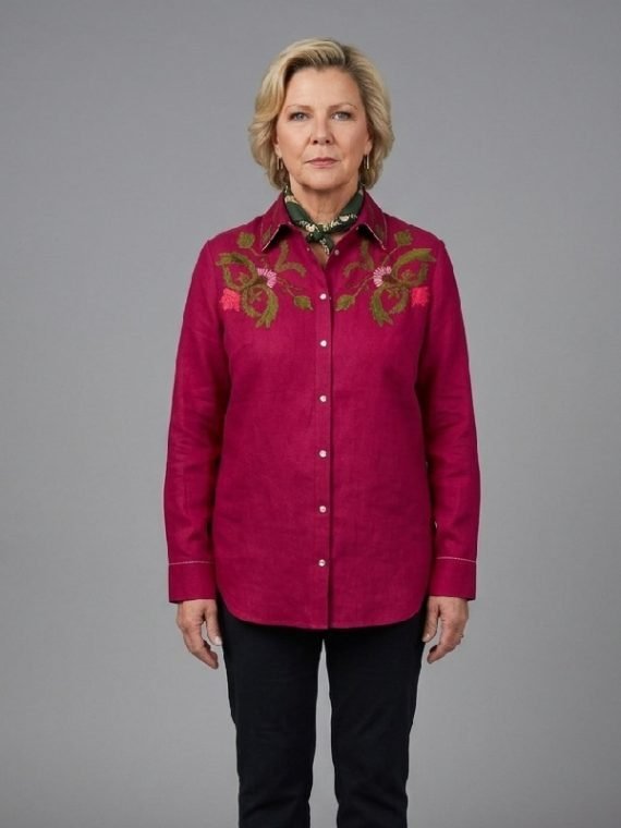 Annette-Bening-Dutton-Ranch-Red-Floral-Embroidered-Shirt-570x760