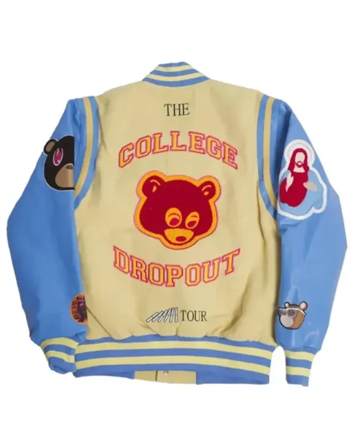 College-Dropout-We-Dont-Care-Cream-and-Blue-Varsity-Jacket-for-Men-and-Women-Back-510x619