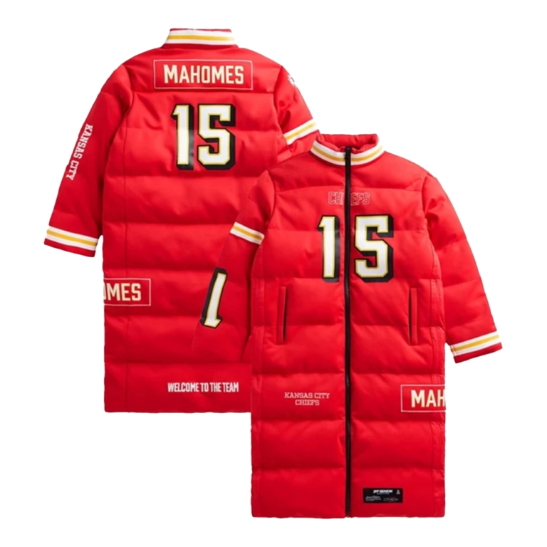 Patrick-Mahomes-Kansas-City-Chiefs-Off-Season-Player-Red-Puffer-Coat