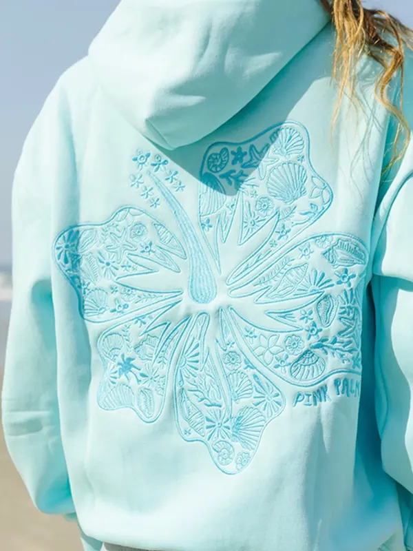 Pink-Palm-Puff-Hawaii-Hibiscus-Aquamarine-Blue-Hoodie Pink-Palm-Puff-Hawaii-Hibiscus-Aquamarine-Blue-Hoodie