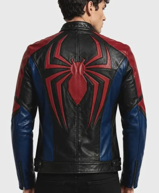 Spider-Man-Black-Red-Blue-Leather-Jacket-Back-510x619