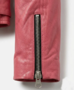 Womens-Barbie-Doll-Pink-Bomber-Leather-Jacket-cuffs
