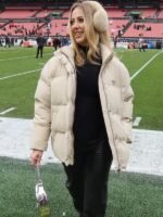 Brittany-Mahomes-Chiefs-Beige-Puffer-Jacket