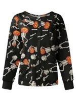 Dancing-Skeleton-Pumpkin-Halloween-Scrub-Jacket