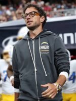 Mike-McDaniel-Chargers-Preseason-Sideline-Grey-Hoodie