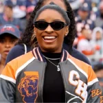 Simone-Biles-Chicago-Bears-Jacket-Black-and-Orange