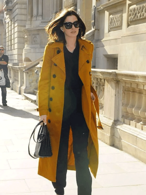 Anne-Hathaway-Chic-Mustard-Trench-Coat-510x680 Anne-Hathaway-Chic-Mustard-Trench-Coat-510x680